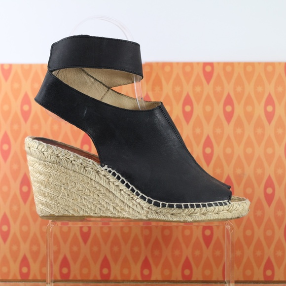 Carmen Saiz Black Leather Peep-toe Espadrilles - Picture 5 of 14